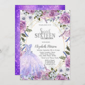 Violett Rose Kleidung Sequins Sweet 16 Einladung (Vorne/Hinten)