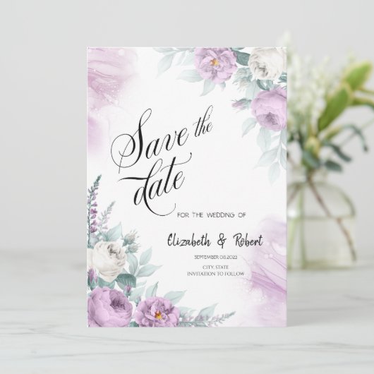 Violett-Rose Save the Date (Stehend Vorderseite)
