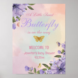 Violett-Schmetterling-Blumen Babydusche Begrüßungs Poster
