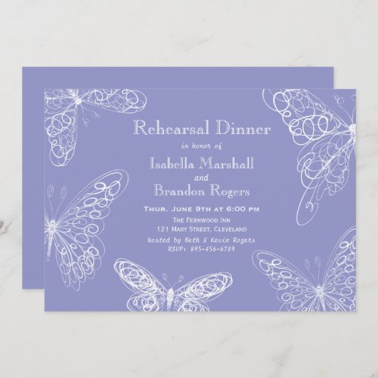 Violett Schmetterling Probe Abendessen Einladung (Vorne/Hinten)