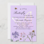Violett-Schmetterling-Wildblumen luxuriöse Babydus Einladung (Vorderseite)