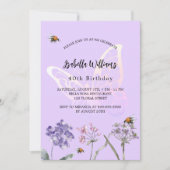 Violett-Schmetterling-Wildblumen rosa Geburtstag Einladung (Vorderseite)