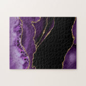 Violett Schwarzer Marmor Agate Dunkler Glamour Gol Puzzle (Horizontal)