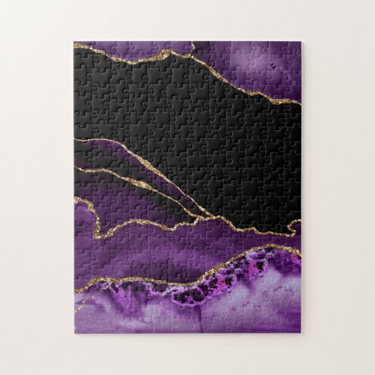 Violett Schwarzer Marmor Agate Dunkler Glamour Gol Puzzle (Vertikal)