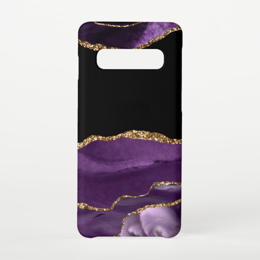 Violett Schwarzer Marmor Agate Glam Golden Glitzer Samsung Galaxy Hülle (Rückseite)