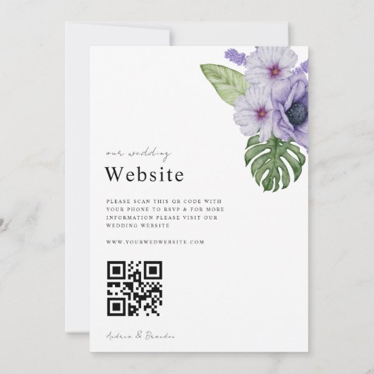 Violett Tropisches Leaf Botanisches All in One Wed Einladung (Rückseite)