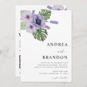 Violett Tropisches Leaf Botanisches All in One Wed Einladung (Vorne/Hinten)