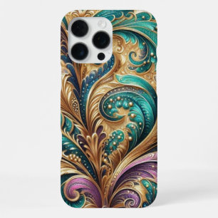 Violett Türkis Blau Grün Gold Paisley-Muster iPhone 16 Pro Max Hülle