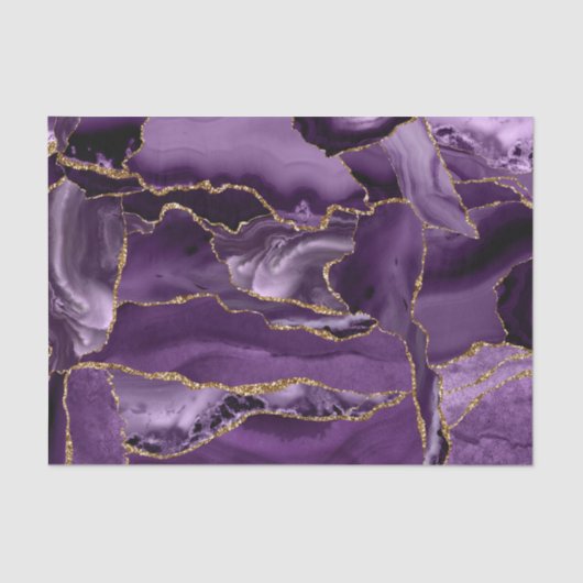 Violett und Gold Glitzer Agate Abstrakt Seidenpapier (Vorderseite)