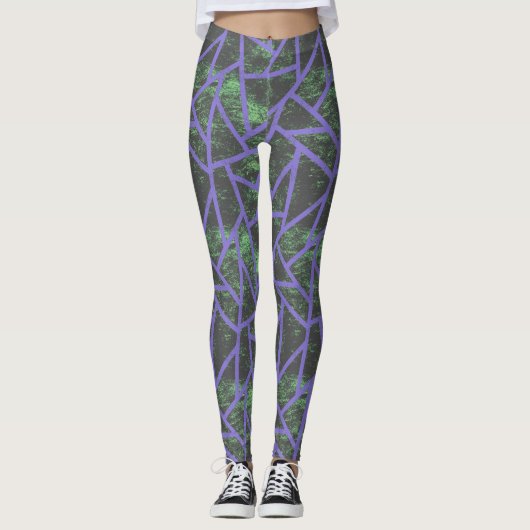 Violett und grünes Mosaik Leggings (Vorderseite)