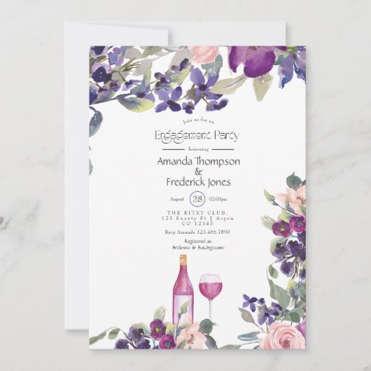 Violett und Pflaumenblättriges Brautparty Weinverk Einladung (Vorderseite)