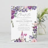 Violett und Pflaumenblättriges Brautparty Weinverk Einladung (Stehend Vorderseite)
