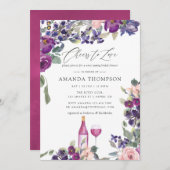 Violett und Pflaumenblättriges Brautparty Weinverk Einladung (Vorne/Hinten)
