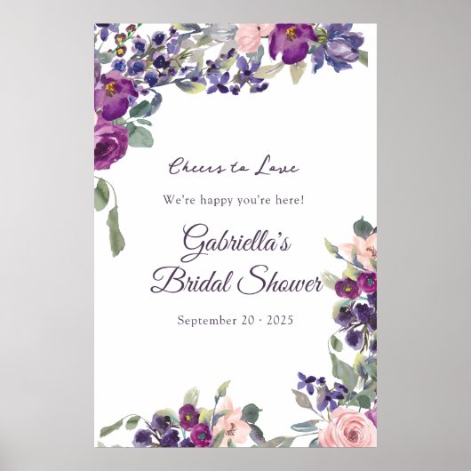 Violett und Pflaumenblättriges Brautparty Weinverk Poster (Vorne)