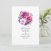 Violett und rosa Blumenzehen Einladung (Stehend Vorderseite)