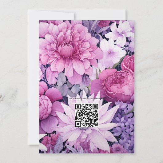 Violett und rosa Blumenzehen Einladung (Rückseite)