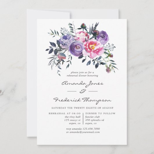 Violett und rosa Probe Einladung (Vorderseite)