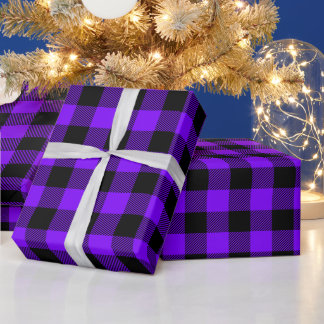 Violett und Schwarz gepunkteter Büffelkaro Geschenkpapier