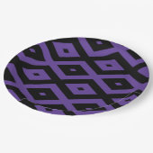 Violett und schwarzes Rautenmuster Pappteller (Schrägansicht)