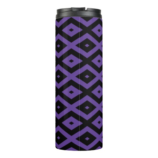 Violett und schwarzes Rautenmuster Thermosbecher (Rückseite)