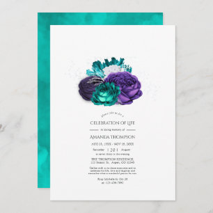Violett und türkisfarbene Blumenfeier Einladung