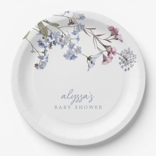 Violett Vintage Wildblume Kinderdusche Pappteller (Vorderseite)