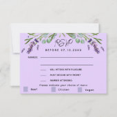 Violett Violett Hochzeitsmenü Antwort RSVP Karte (Vorderseite)