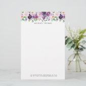 Violett-Violett Personalisierte Blumen Briefpapier (Stehend Vorderseite)