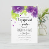 Violett-violette Blumen Hochzeitengagemnet-Party Einladung (Stehend Vorderseite)