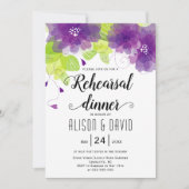 Violett-violette Blumen Hochzeitsdinner Probe Einladung (Vorderseite)