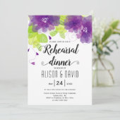 Violett-violette Blumen Hochzeitsdinner Probe Einladung (Stehend Vorderseite)