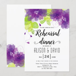 Violett-violette Blumen Hochzeitsdinner Probe Einladung