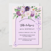 Violett-violette Blumen Schmetterlinge zum Geburts Einladung (Vorderseite)