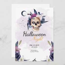 Violett Wasserfarbe Halloween-Party Gothic Skull Einladung