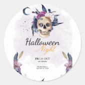 Violett Wasserfarbe Halloween-Party Gothic Skull Runder Aufkleber (Vorderseite)