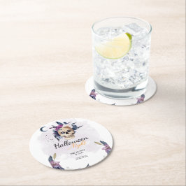 Violett Wasserfarbe Halloween-Party Gothic Skull Runder Pappuntersetzer