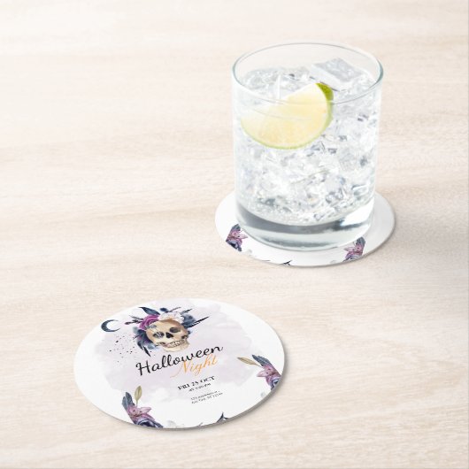 Violett Wasserfarbe Halloween-Party Gothic Skull Runder Pappuntersetzer (Vor Ort)