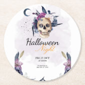 Violett Wasserfarbe Halloween-Party Gothic Skull Runder Pappuntersetzer (Vorderseite)