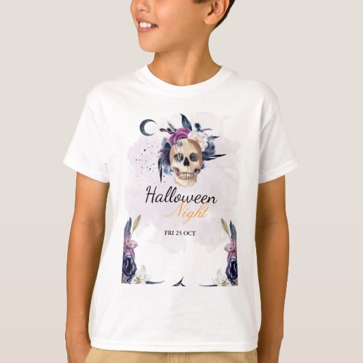 Violett Wasserfarbe Halloween-Party Gothic Skull T-Shirt (Vorderseite)