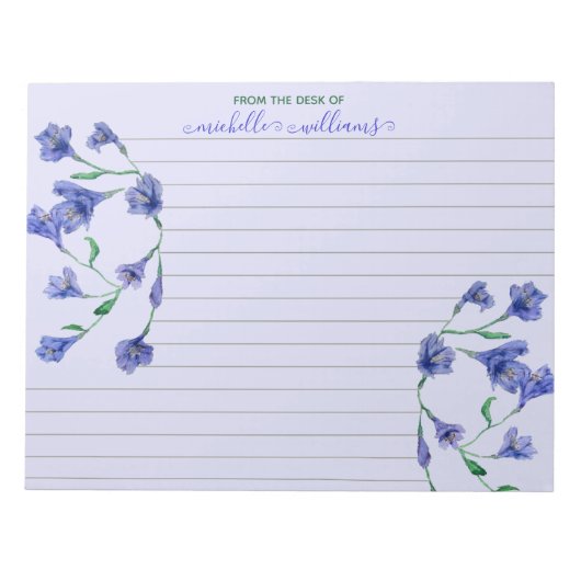 Violett Wasserfarben Blume Personalisiert Liniert Notizblock (Vorderseite)