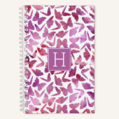 Violett Wasserfarben Mit Monogramm Schmetterlinge Notizblock (Vorderseite)