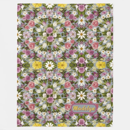 Violett Weiße und rosa Blume Fleecedecke (Vorderseite)
