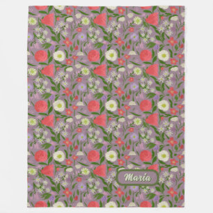 Violett Weiße und rosa Blume Fleecedecke