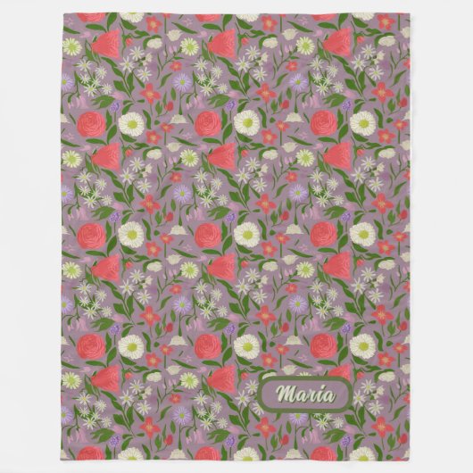 Violett Weiße und rosa Blume Fleecedecke (Vorderseite)