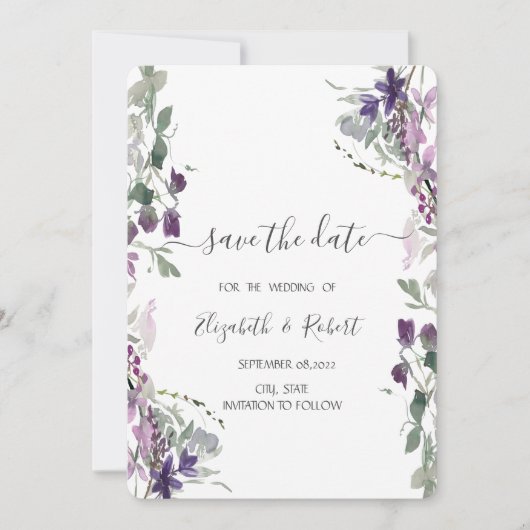 Violett-Wildblume Save the Date (Vorderseite)