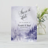 Violett Winterlandschaft Schnee Save the Date (Stehend Vorderseite)