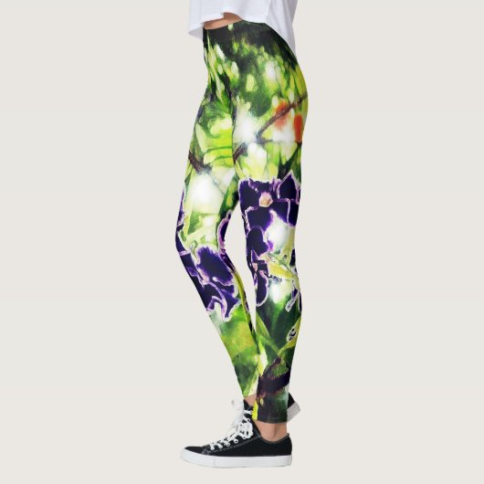 Violettblaue Blume sieht wie Ölmalerei aus Leggings (Links)