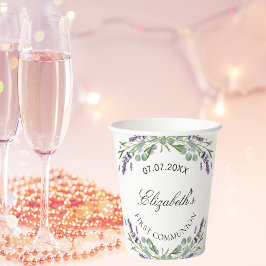 Violettblüten aus Lavendel Erste Kommunion Pappbecher