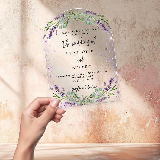 Violettblütenblüten Eukalyptusfrühstück Acryleinladungen