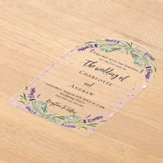 Violettblütenblüten Eukalyptusfrühstück Acryleinladungen (Ablage )